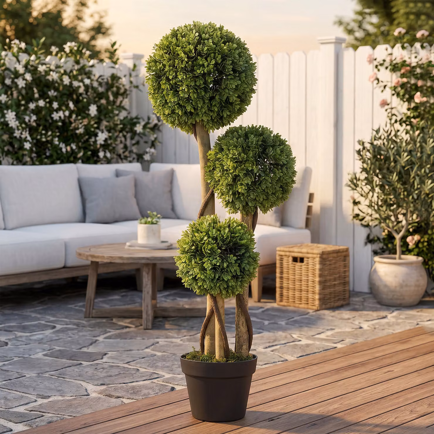 Pianta di Bosso Artificiale a 3 Sfere Verde con Vaso Aosom, Altezza: 90 cm – 2