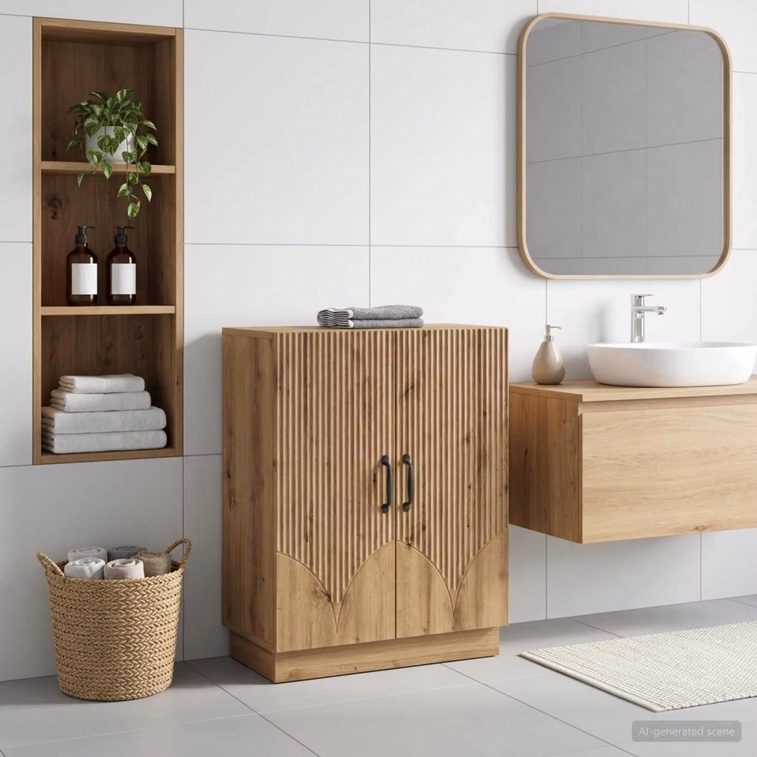 Mobiletto da Bagno Moderno vidaXL HOORN Rovere e Nero L: 59,5 cm, P: 31 cm, H: 77 cm