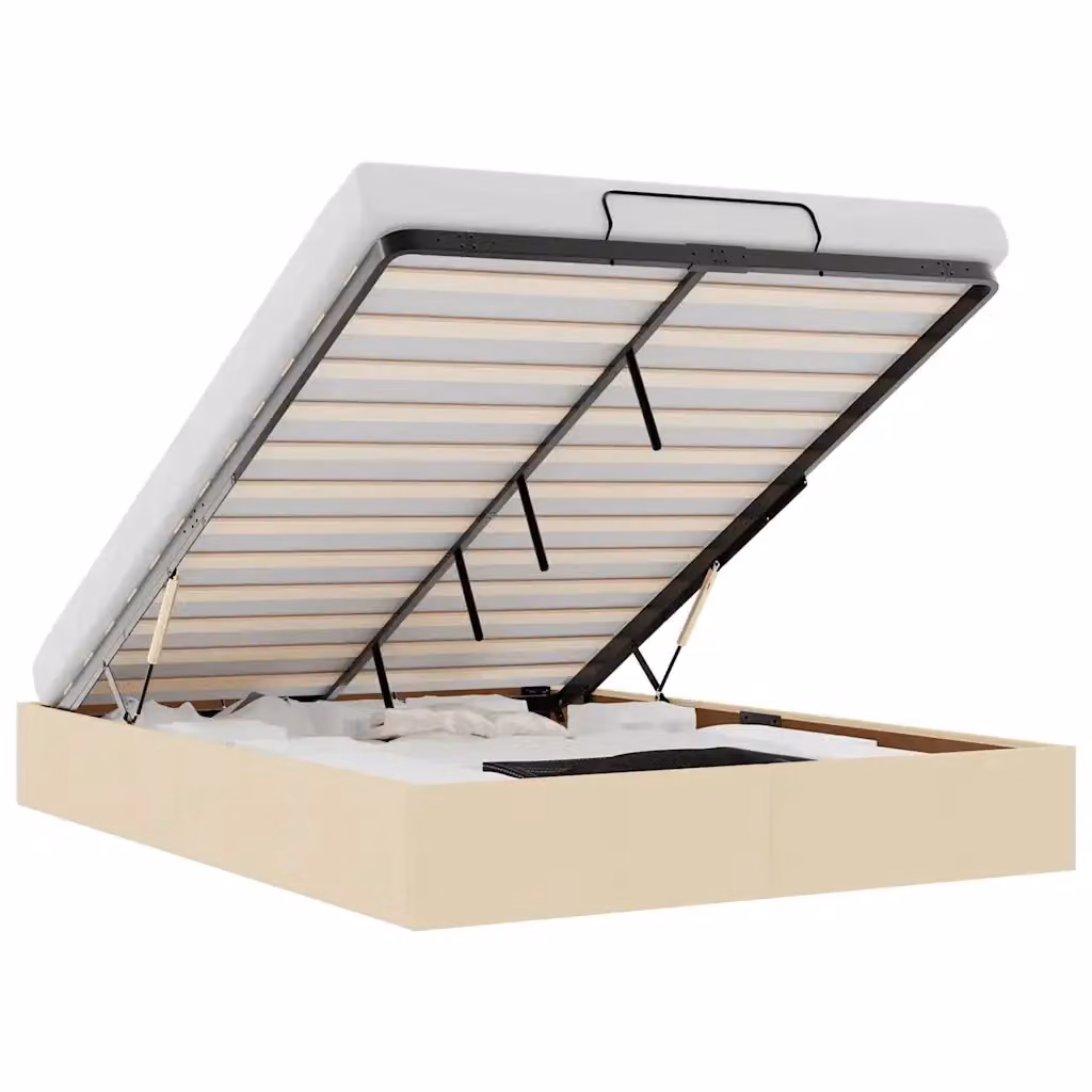 Struttura Letto con Contenitore a Alzata vidaXL in Tessuto Beige L: 140 cm, P: 200 cm, H: 203 cm – 2