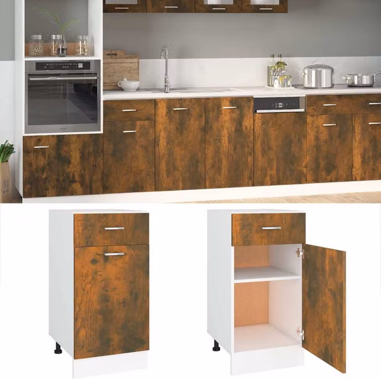 The Living Store Base con cassetto rovere fumé 40x46x81,5 cm