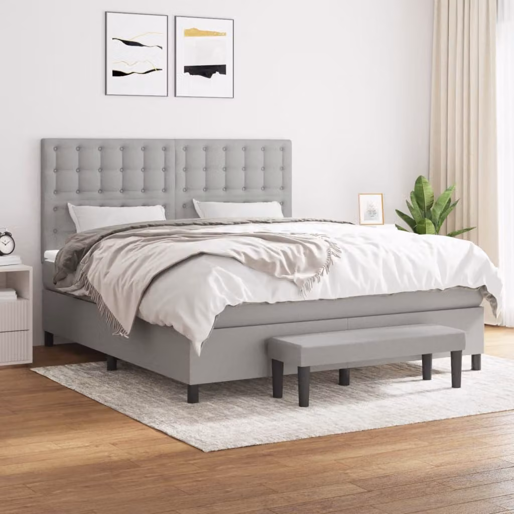 Letto con Giroletto a Molle e Materasso Ibrido vidaXL in Tessuto Grigio e Bianco L/P: 160 x 200 cm – 1
