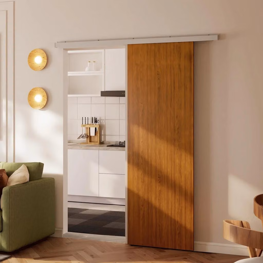 Porta Scorrevole Giordanoshop in MDF Effetto Legno Marrone con Binario in Alluminio Argento L: 75 cm, P: 3,5 cm, H: 210 cm – 2
