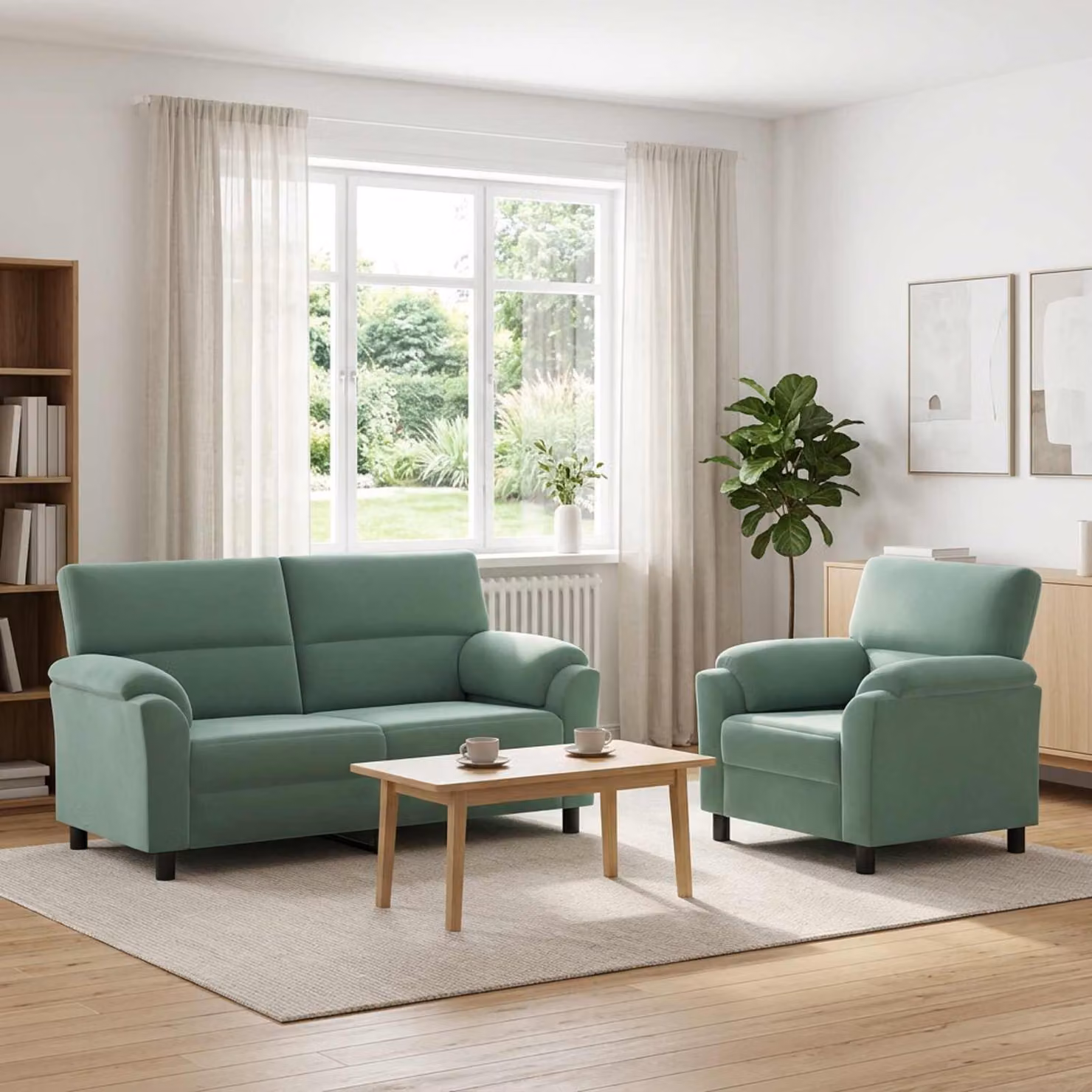 Set di 2 divani moderni vidaXL in velluto verde mare con struttura in metallo
