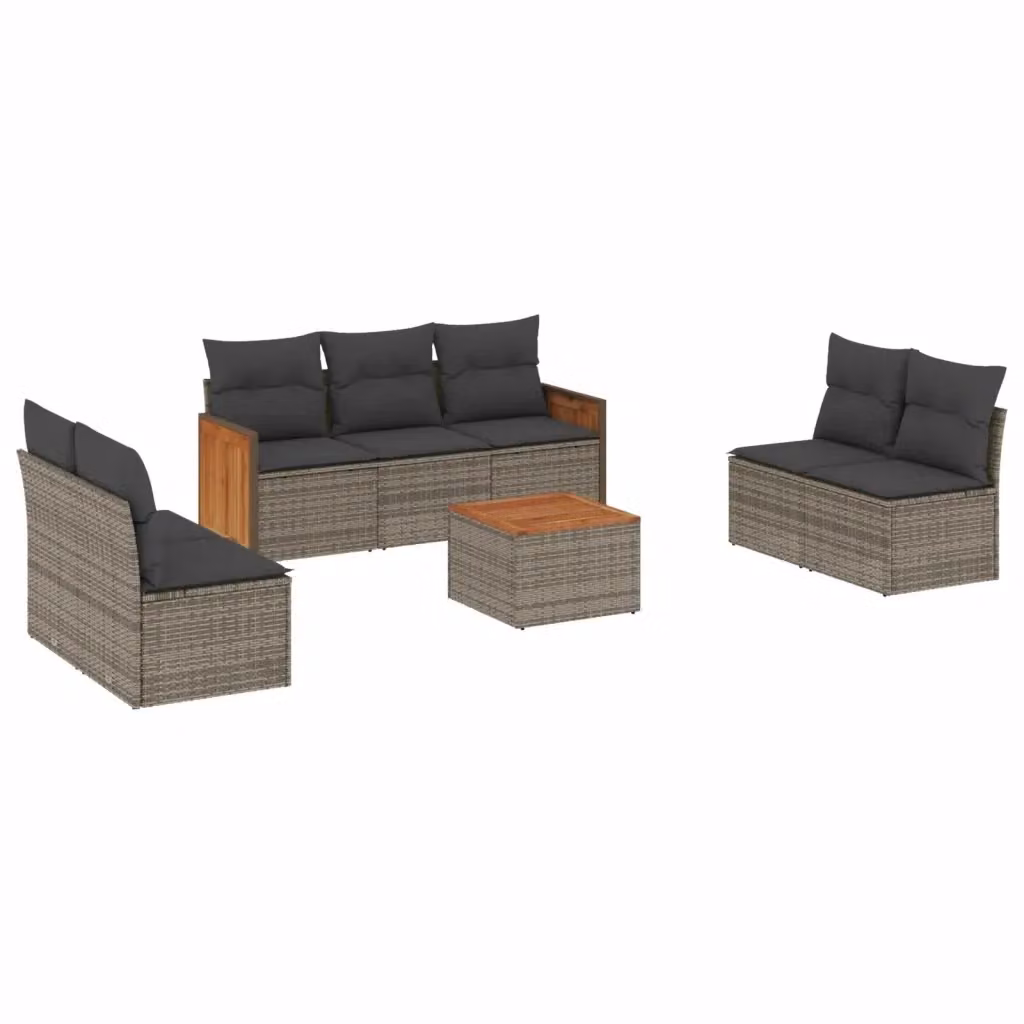 Set Divano da Giardino vidaXL 8 pz in Polyrattan Grigio con Cuscini e Tavolino da Caffè – 2