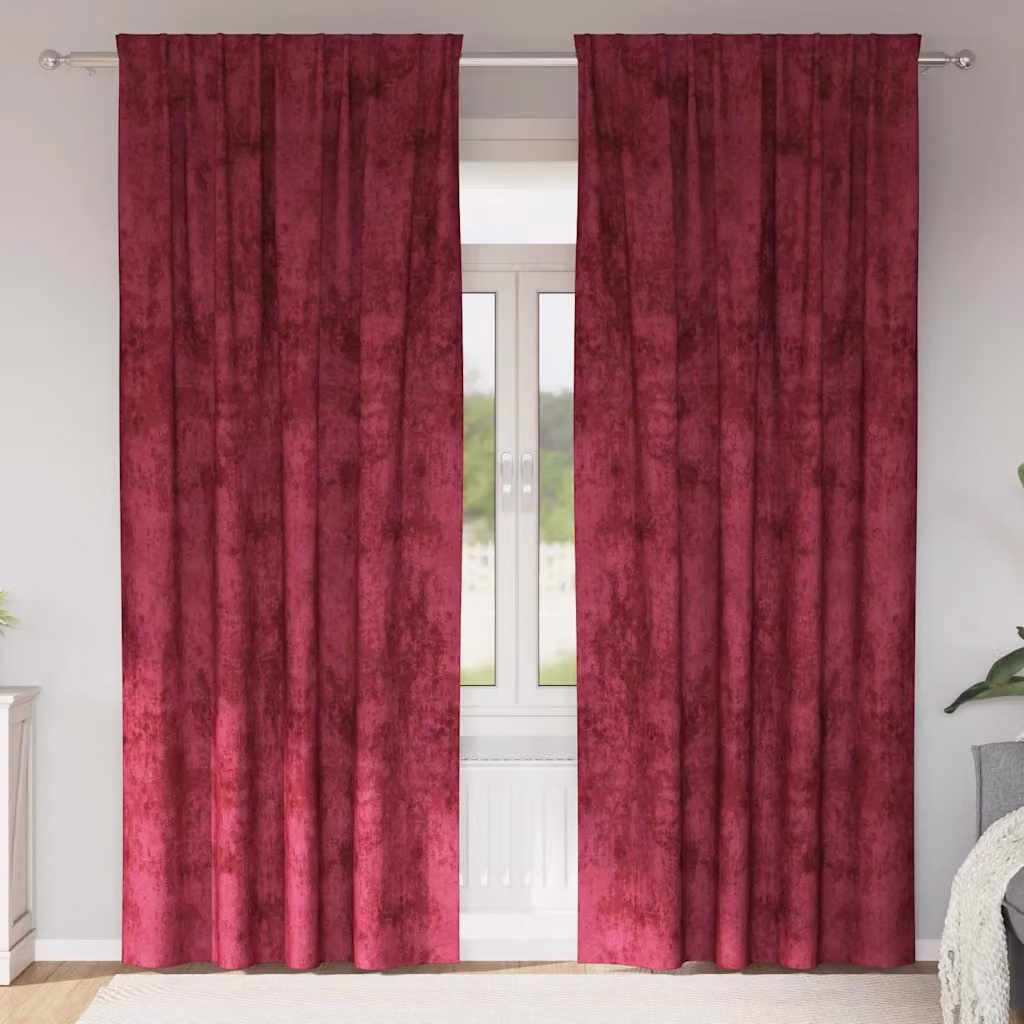 Set di 2 tende oscuranti in velluto vidaXL, colore rosso, termoisolanti, H: 225 cm x L: 140 cm