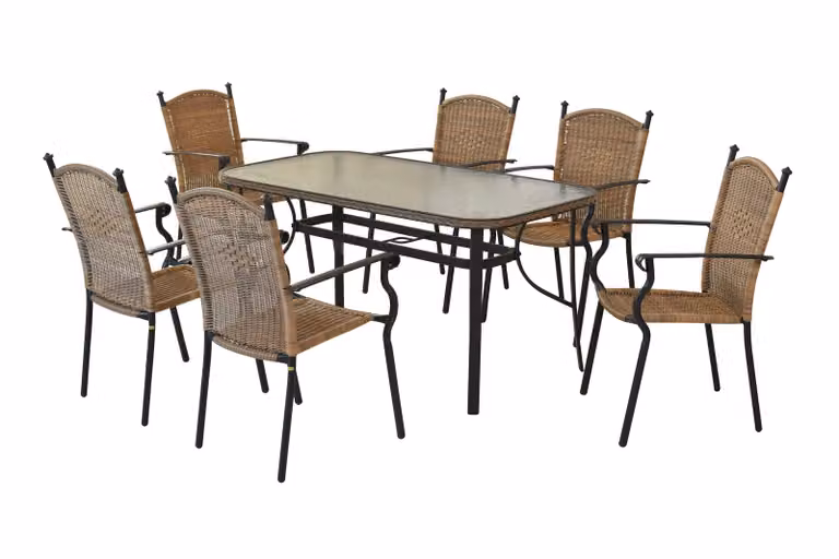 Set di mobili da giardino Merxx "Roma" 7 pezzi con tavolo 150 x 80 cm - struttura in alluminio grafite con intreccio in plastica naturale