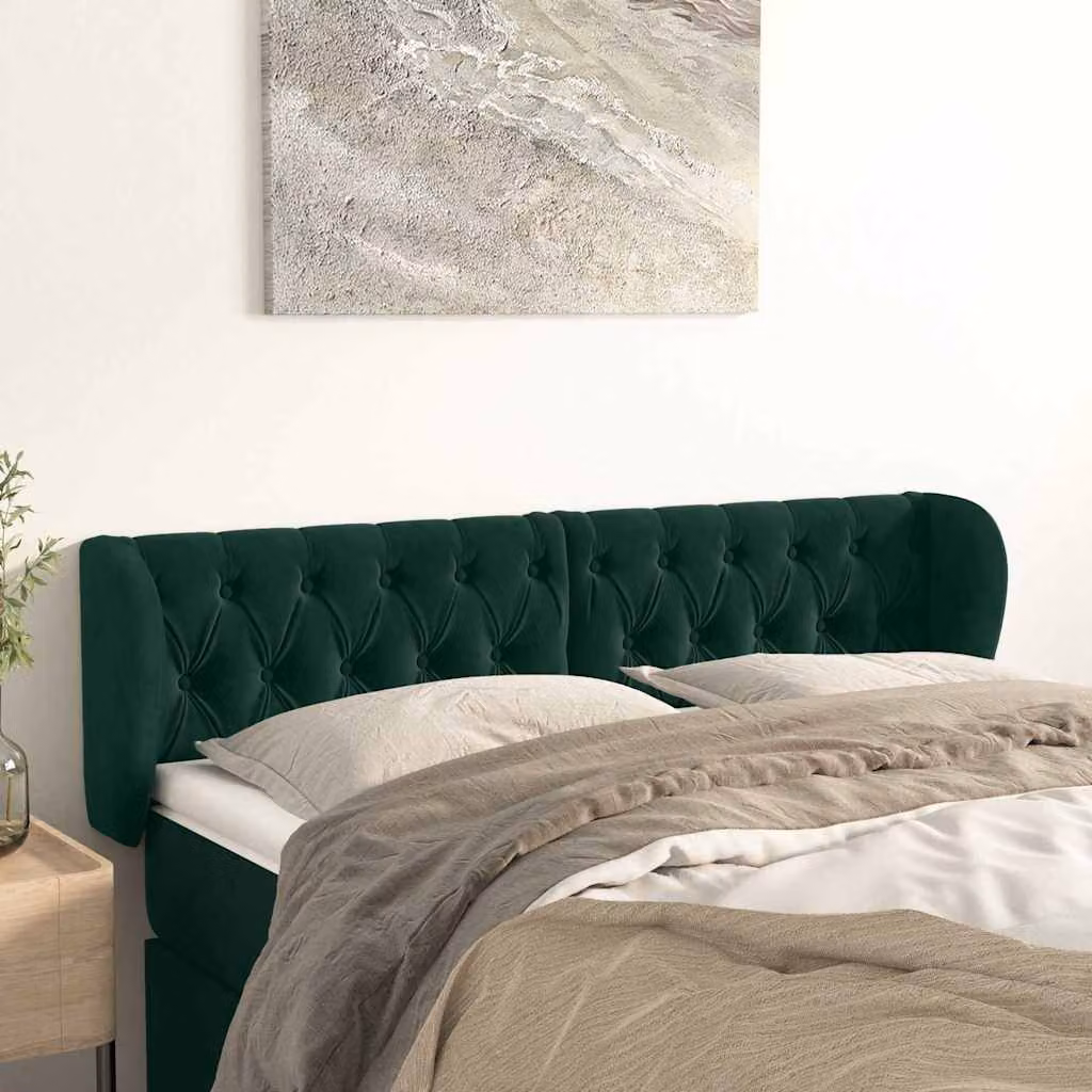Testiera ad orecchio vidaXL in velluto verde scuro L: 147 cm, P: 23 cm, H: 78-88 cm