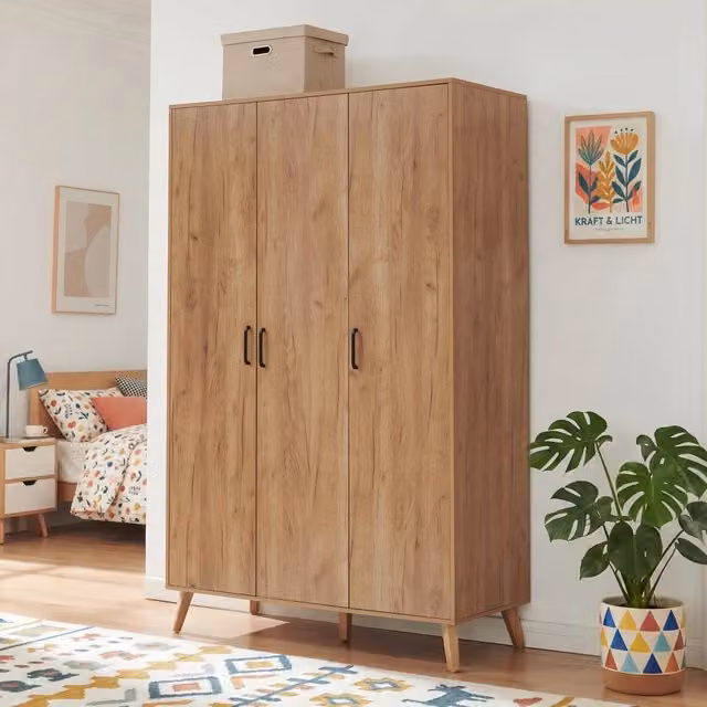 Armadio Guardaroba Norg en.casa con 3 Ante e 4 Scomparti, Colore Marrone, H 191 x L 120 x P 52 cm