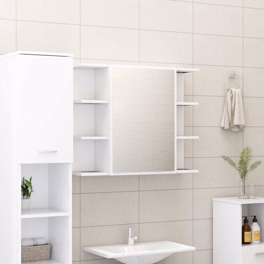 Armadio da bagno moderno vidaXL in legno bianco con ante a battente e ripiani interni, L 80 cm x P 20,5 cm x H 64 cm