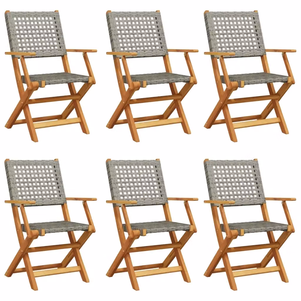 Set di 6 sedie pieghevoli vidaXL in polyrattan grigio e legno di acacia oliato con braccioli – 2
