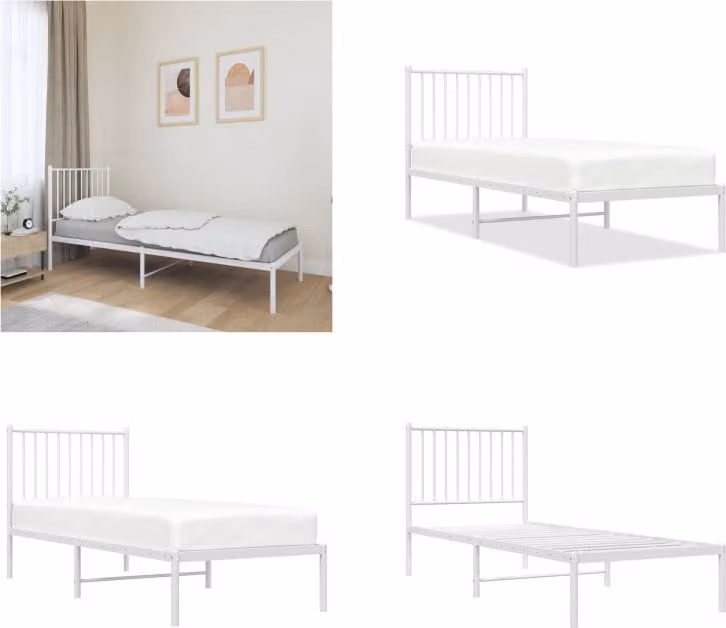 vidaXL Struttura letto con testiera in metallo bianco 75x190 cm - Struttura letto - Telai letto - Struttura letto - Letto singolo