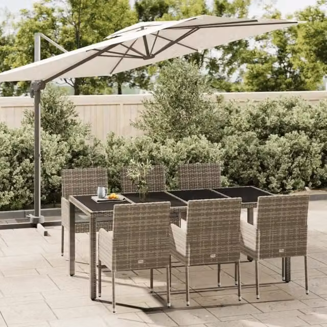 Set da Pranzo da Giardino 7 pz con Cuscini in Polyrattan Grigio 3185009