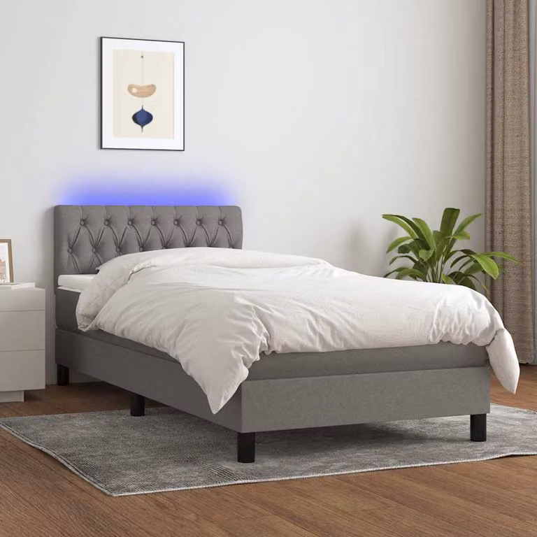 Letto Ibrido con Materasso e Illuminazione LED vidaXL in Tessuto Grigio, L 90 x P 190 cm