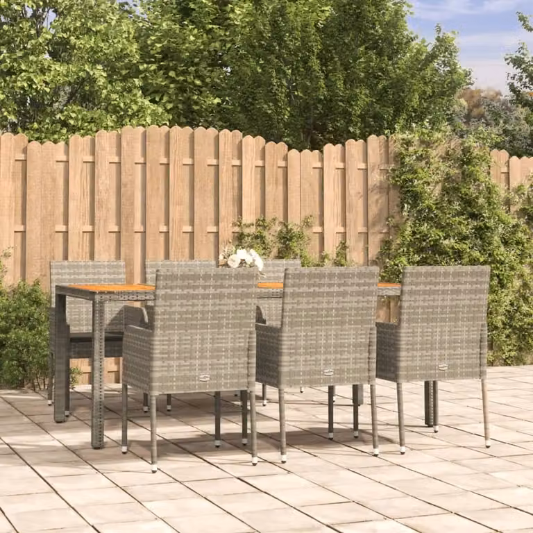 The Living Store Set da pranzo da giardino 7 pezzi con cuscini in poly rattan grigio