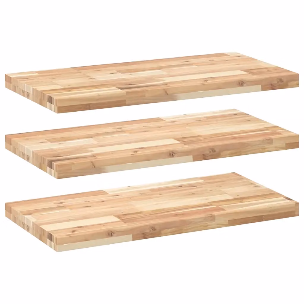 Set di 3 mensole da parete vidaXL in legno di acacia non trattato, colore marrone, L 80 x P 40 x H 4 cm