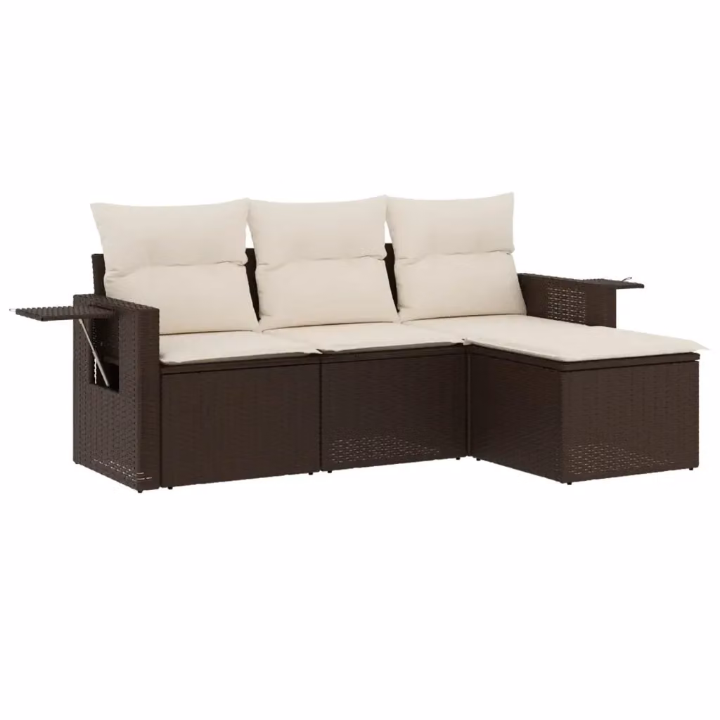 vidaXL Set Divano da Giardino a L in Polyrattan Marrone con Cuscini e Tavolino da 4 Pezzi – 2