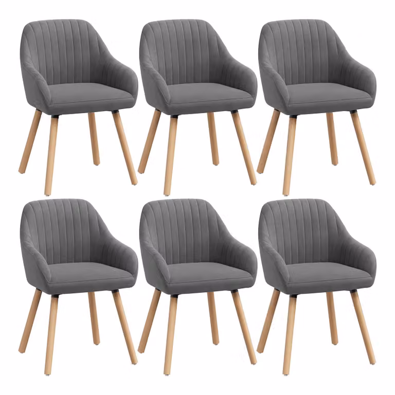 WOLTU 6X sedie da sala da pranzo sedia da cucina sedia da soggiorno sedia di design sedia imbottita con bracciolo velluto legno massiccio, grigio scuro