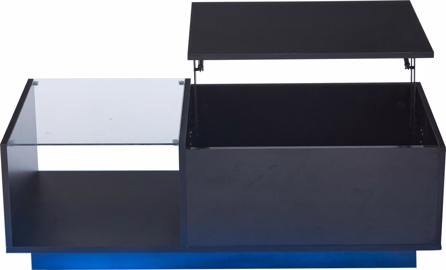 Tavolino da salotto a LED, tavolino da salotto regolabile in altezza con vano portaoggetti nascosto e ripiano, 50 x 100 x (33-46,5) cm