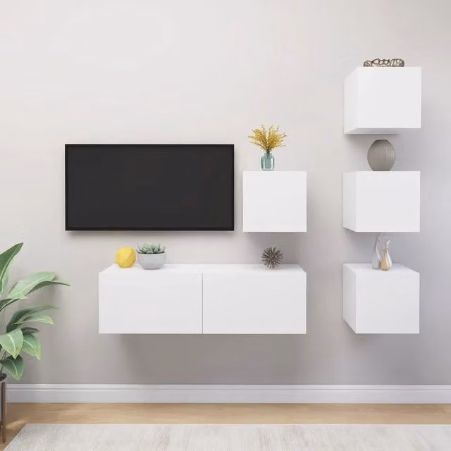 Set Mobili Porta TV 5 pz-Set di 5 Credenza per TV Bianco in Legno Multistrato