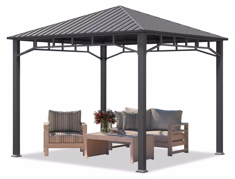 TOOLPORT Gazebo da giardino 3x3 m tetto hardtop in acciaio senza teli laterali, profilo ca. 90x90 mm