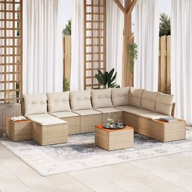 Set Divano da Giardino 9 pz Beige Poly Rattan 3348152