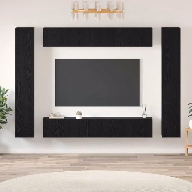 Set mobile TV 10 pz Rovere Nero Legno ingegnerizzato 3393151