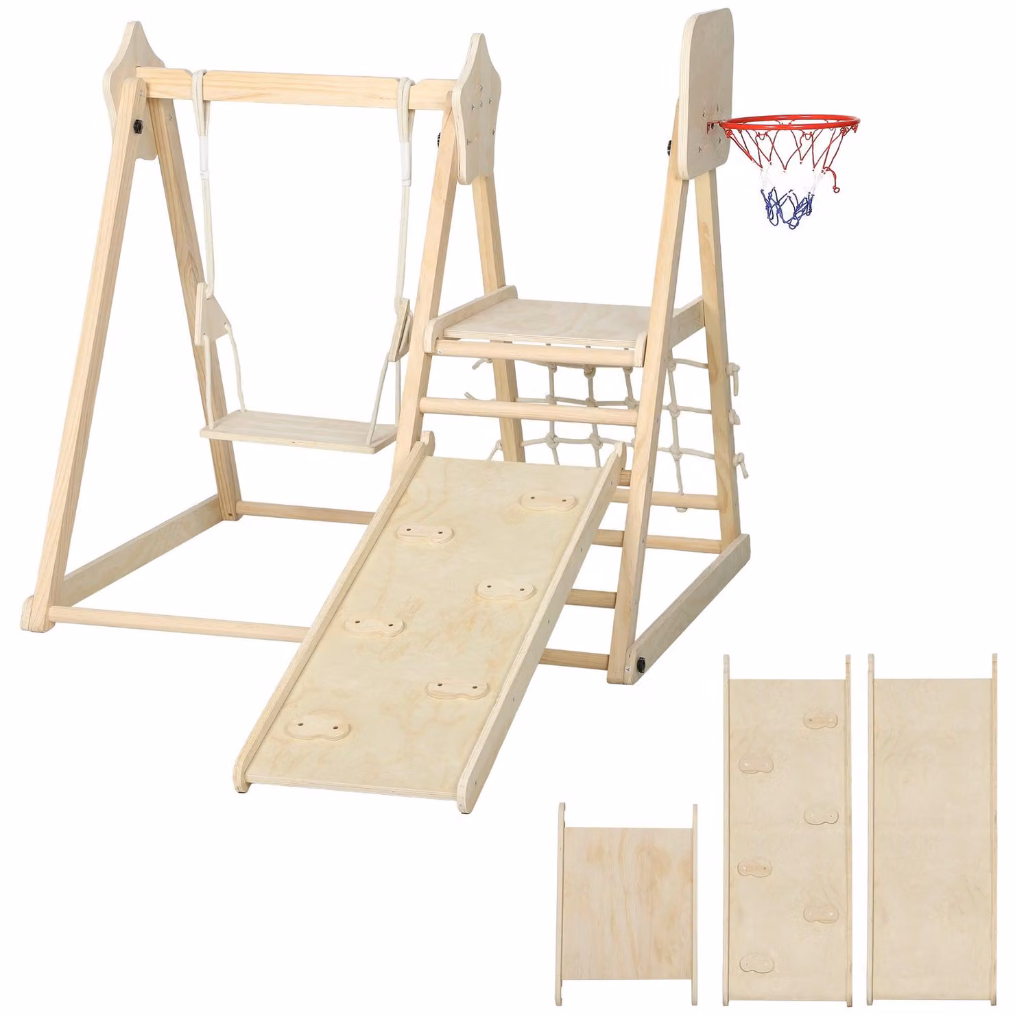 Struttura da gioco indoor multifunzione con scivolo e altalena | Colore: Marrone | Dimensioni: 133x140x43 cm