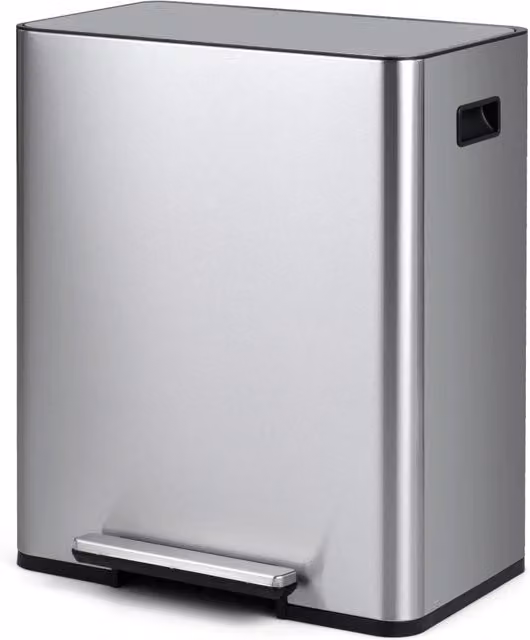 Pattumiera differenziata 60L in acciaio inossidabile con 2 secchi rimovibili e pedale, Bidone riciclaggio per cucina soggiorno Acciaio inossidabile