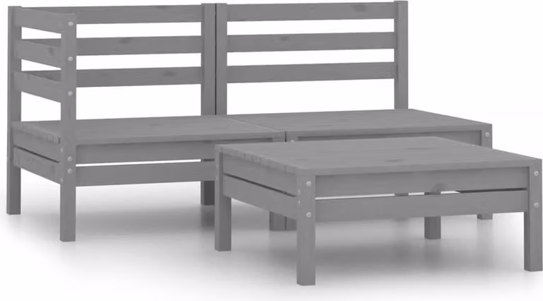 The Living Store Set da giardino 3 pezzi in pino massiccio grigio