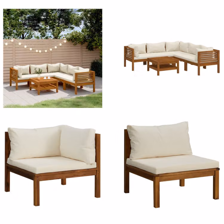 vidaXL set salotto da giardino 6 pezzi con cuscini crema in legno massiccio di acacia - Set salotto da giardino - Set salotto da giardino - Set divano modulare - Set divano modulare