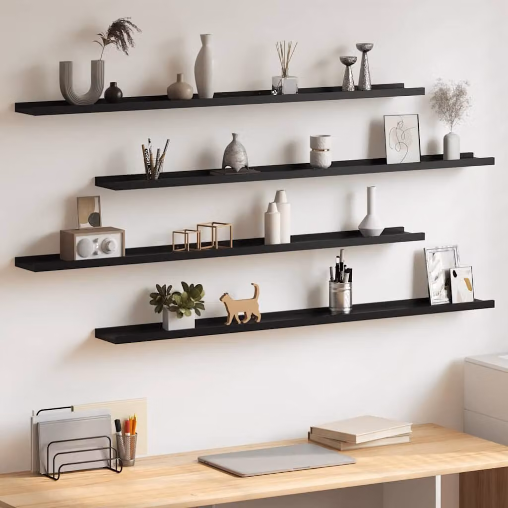 Set di 4 mensole da parete vidaXL nere in MDF, L: 115 cm, P: 9 cm, H: 3 cm