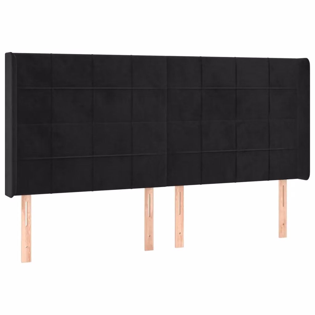 Testiera ad orecchio vidaXL in velluto nero con struttura in legno L: 203 cm, P: 16 cm, H: 118/128 cm – 2