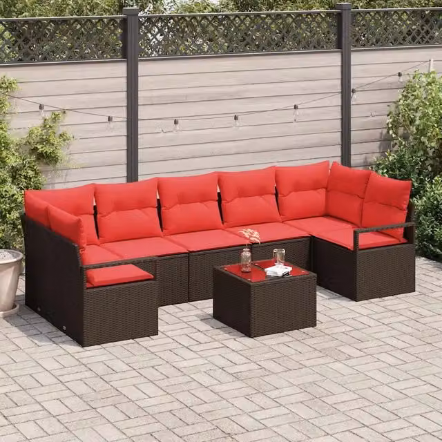 Set Divano da Giardino 8 pz 7-Numero di posti Beige e Rosso 3354973