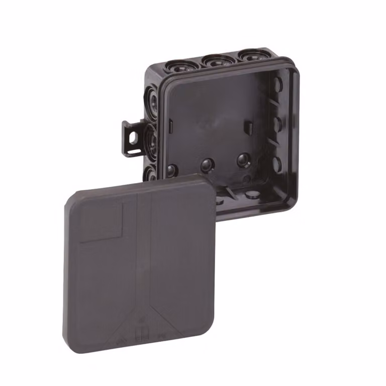 Scatola di giunzione 400V nera senza terminali - Scatola di montaggio piatta 85x85mm i 12-L/sw
