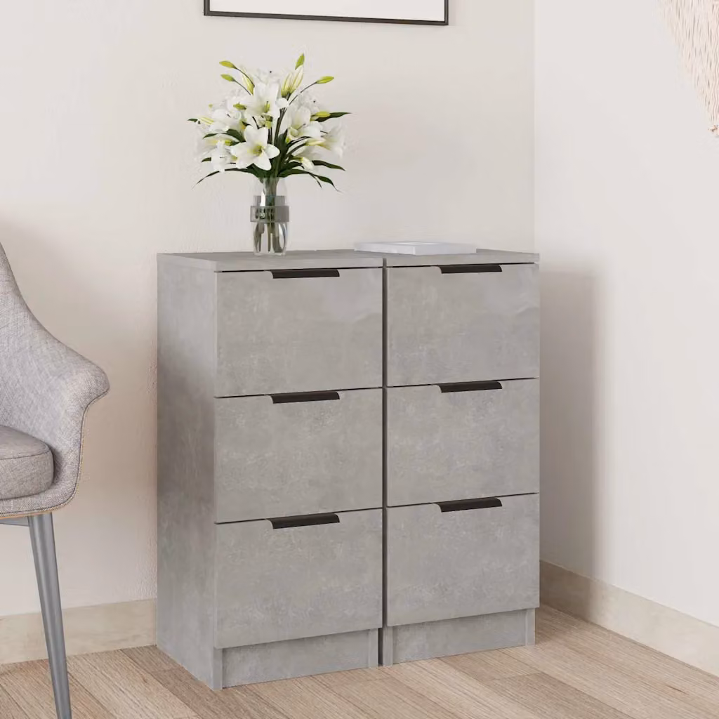 Set di 2 credenze moderne vidaXL in legno e MDF, colore grigio cemento, da appendere a parete, L/P/H: 30 x 30 x 70 cm