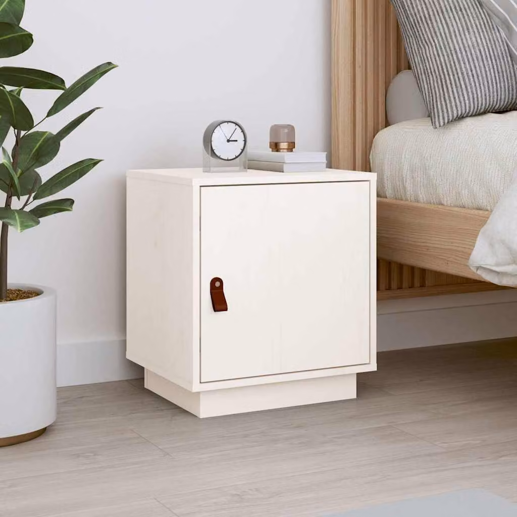 vidaXL Comodino Bianco in Legno Massello di Pino L: 40 cm, P: 34 cm, H: 45 cm