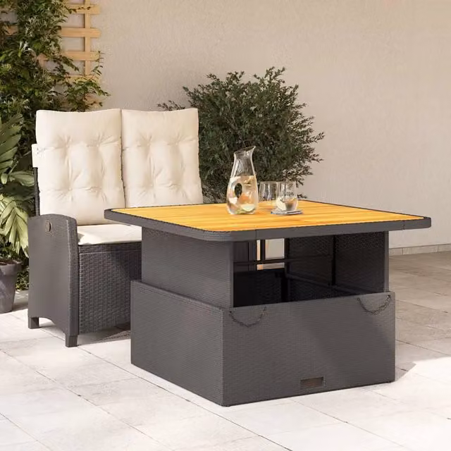 Set da Pranzo da Giardino 2 pz con Cuscini Nero in Polyrattan 3277379
