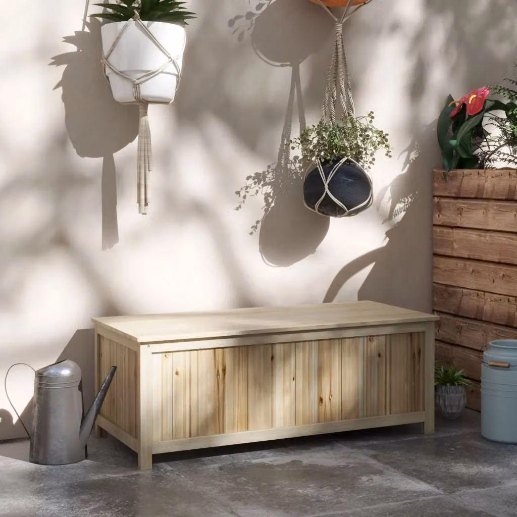 Panca Contenitore da Giardino GIORDANOSHOP in Legno di Abete Naturale Marrone L/P/H: 120 x 55 x 45 cm – 2