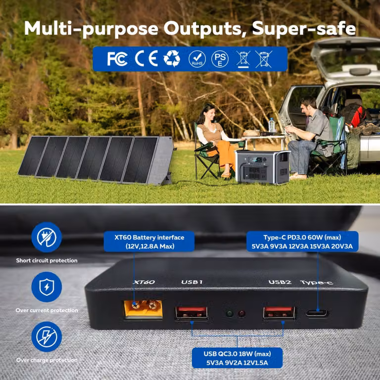 Pannello solare portatile da 200W - Modulo solare - Caricabatterie solare - Pannello solare pieghevole - Pannello fotovoltaico