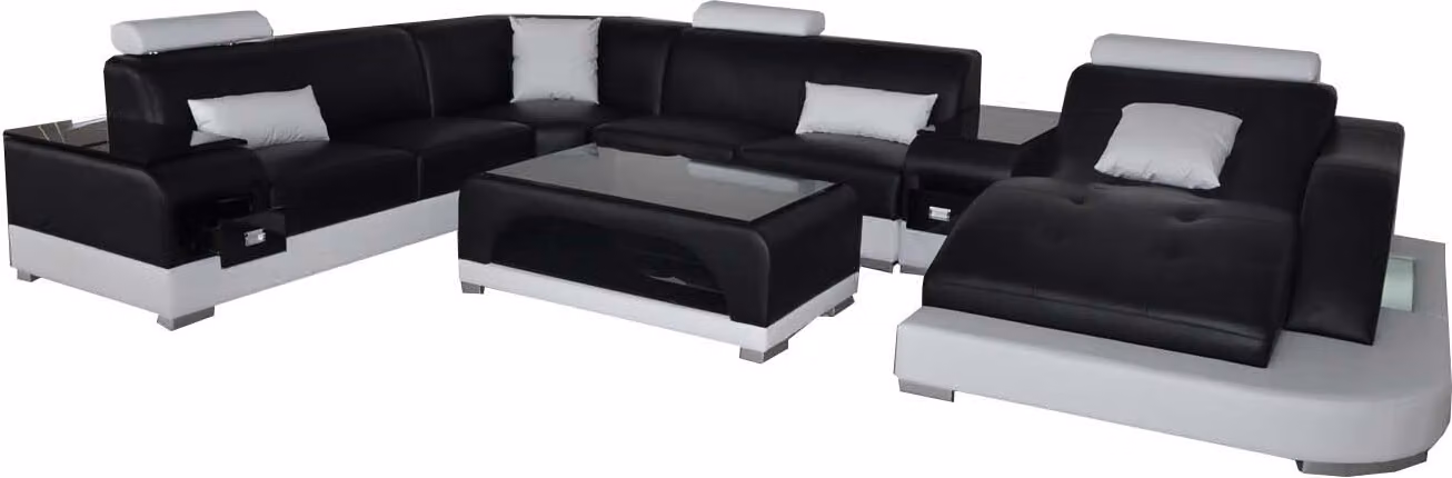 Leder Sofa Moderne Sitz Couch Polster Design Eck Couchen Wohnlandschaft + Tisch