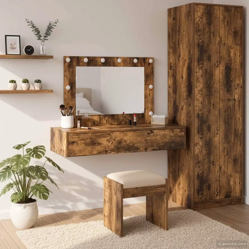 Toeletta moderna in legno multistrato marrone L: 100 cm, P: 40 cm, H: 70 cm – 2