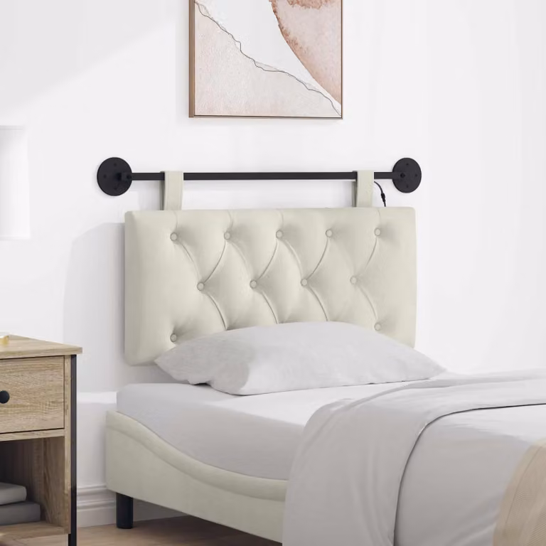 Testiera da letto sospesa vidaXL in velluto beige con illuminazione integrata e pannello imbottito