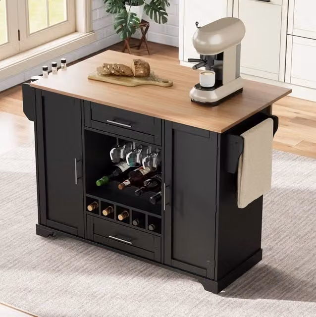 Carrello cucina con piano pieghevole e portabottiglie