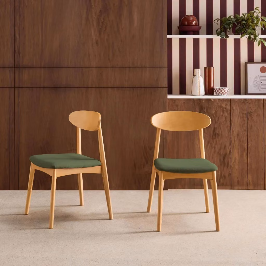 Set di 2 sedie vintage Sweeek in legno di hevea e tessuto verde kaki per cucina e sala da pranzo – 2