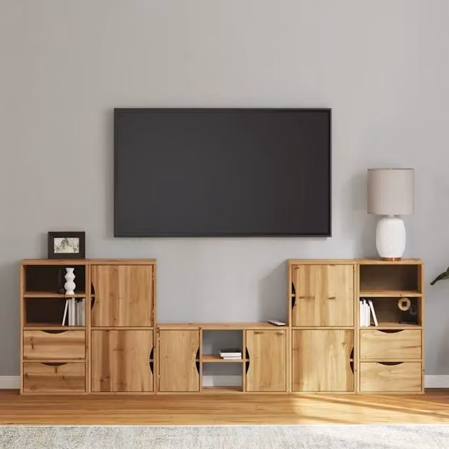 Mobile TV 5 pz-Mobile per TV-Credenza TV con Contenitore ODDA in Legno Massello di Pino 935083