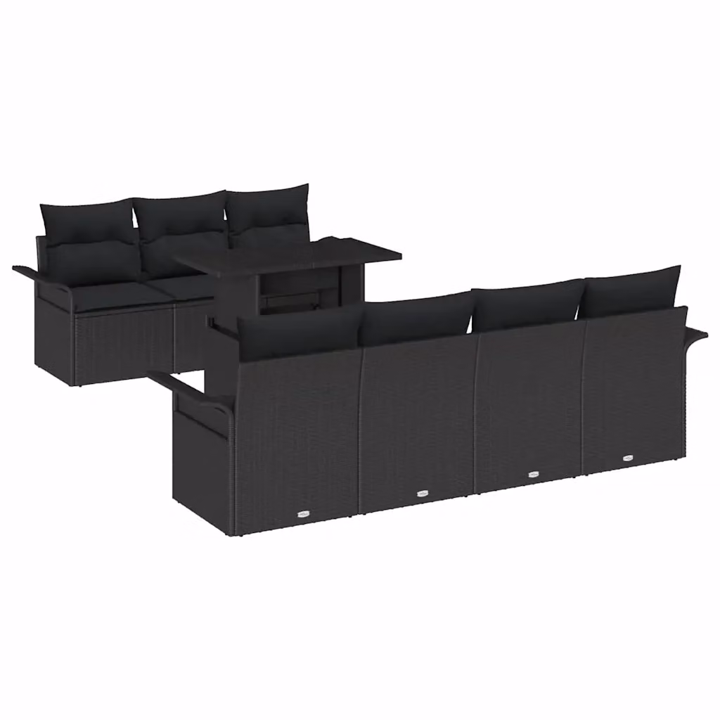 Set Divano da Giardino Moderno vidaXL 8 Pezzi Nero con Cuscini e Tavolino in Vetro – 2