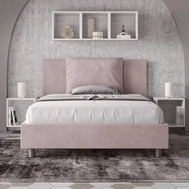 Letto queen size Antea con rete imbottita in microfibra colore glicine L 150 cm x P 200 cm