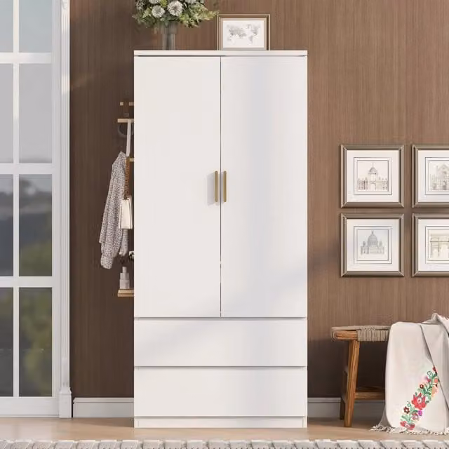 Desviae Armadio multifunzione con appendiabiti due cassetti vani nascosti e pannello forato laterale bianco 70 × 50 × 170 cm
