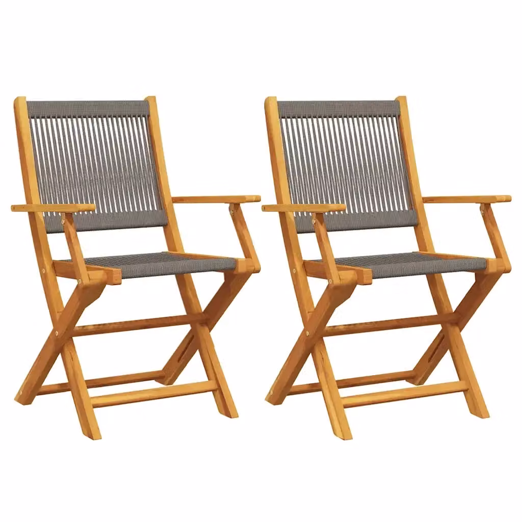 Set di 2 sedie pieghevoli vidaXL in legno di acacia e polipropilene grigie con braccioli – 2