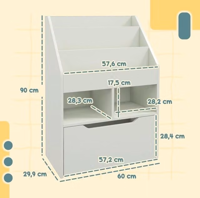 Libreria per bambini ULEVR 60x29,9x90 cm con cassetto su ruote e 2 vani aperti, verde